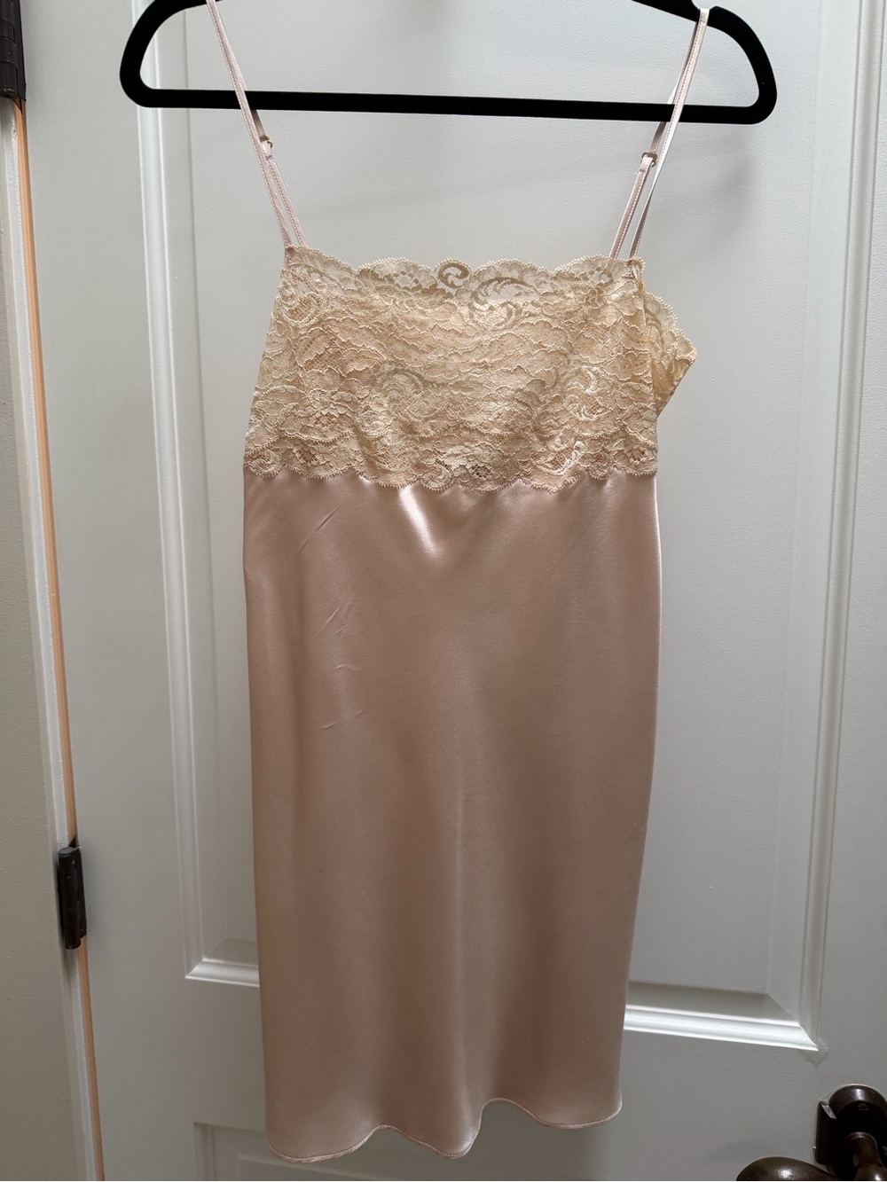 Christine Lingerie 100% Silk Lace Chemise Slip Dress Pink Size S